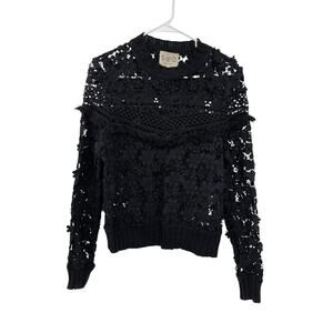 Sea New York Floral Knit Sweater 3D Guipere Lace Flower Black Size XS